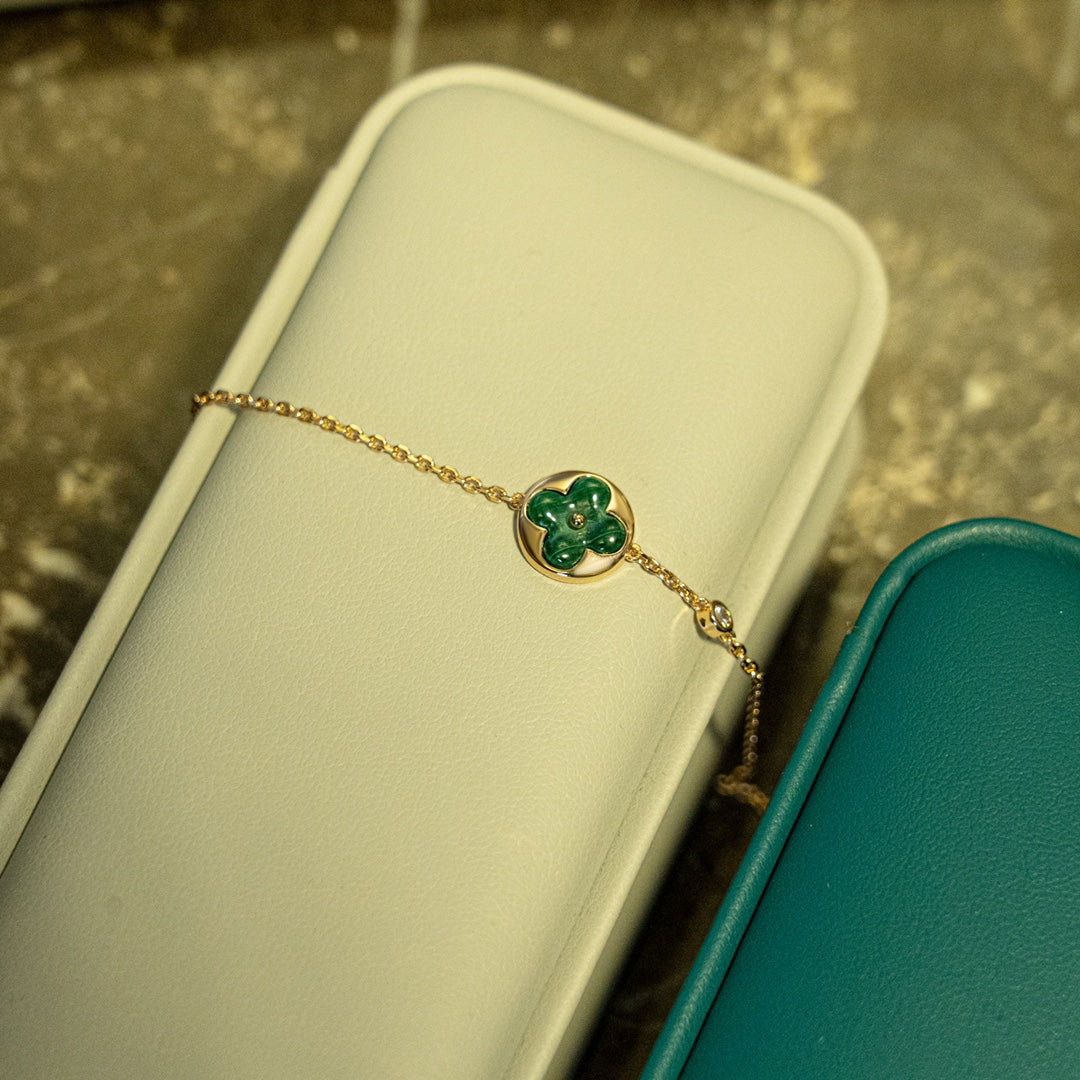 [Vellora-Opalyn]SUN MALACHITE 1 DIAMOND PINK GOLD BRACELET
