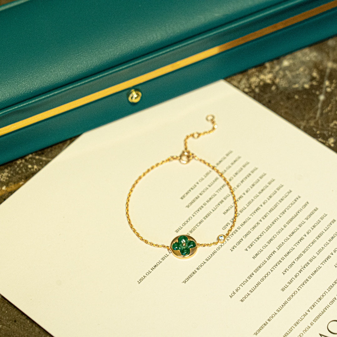 [Vellora-Opalyn]SUN MALACHITE 1 DIAMOND PINK GOLD BRACELET