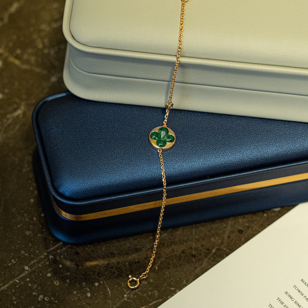 [Vellora-Opalyn]SUN MALACHITE 1 DIAMOND PINK GOLD BRACELET