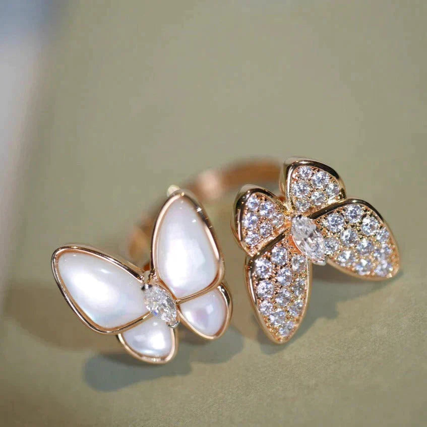 [Vellora-Opalyn]TWIN BUTTERFLY DIAMOND MOP RING