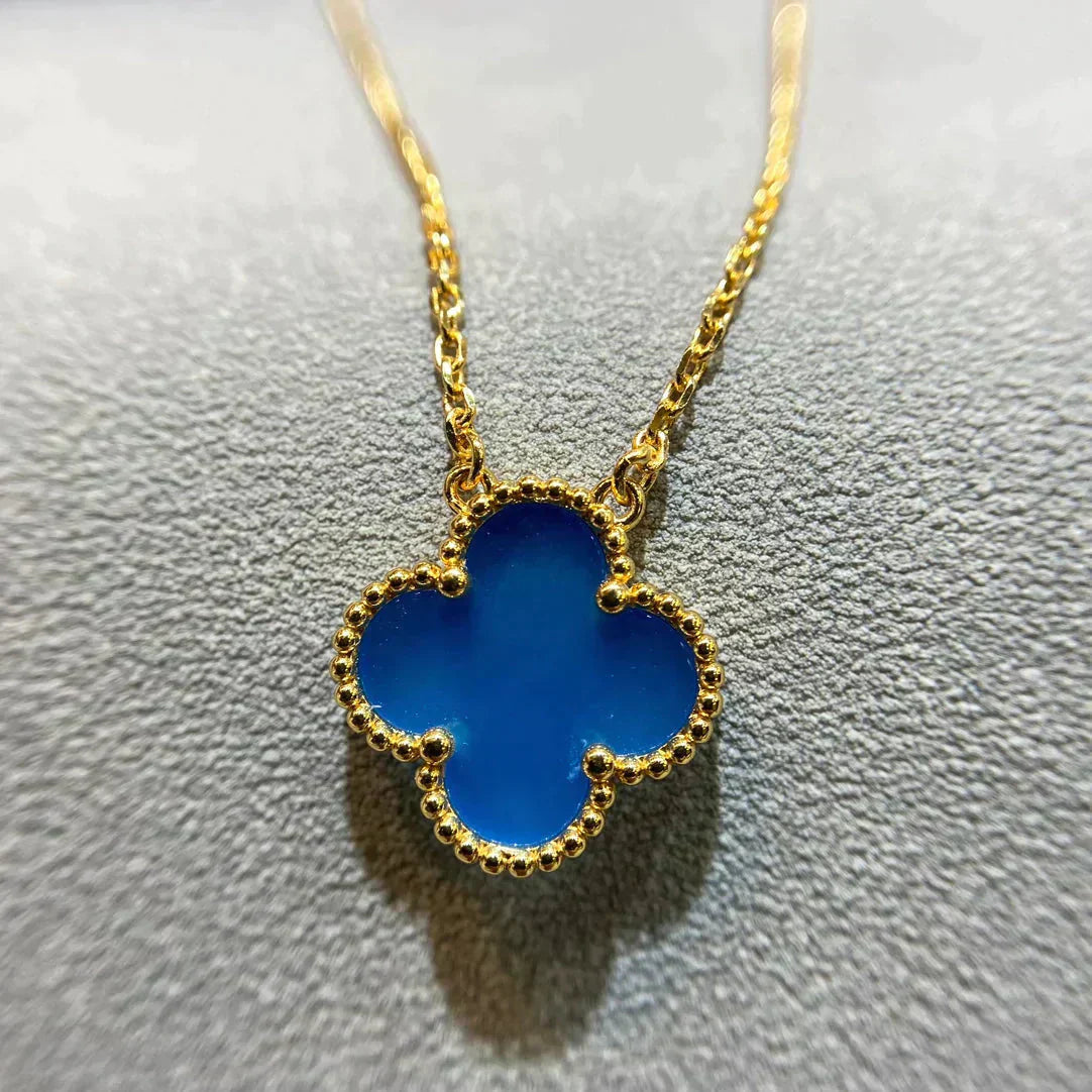 [Vellora-Opalyn]CLOVER 15MM BLUE AGATE NECKLACE