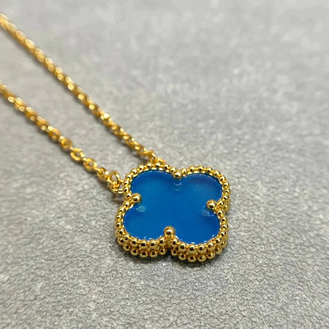 [Vellora-Opalyn]CLOVER 15MM BLUE AGATE NECKLACE