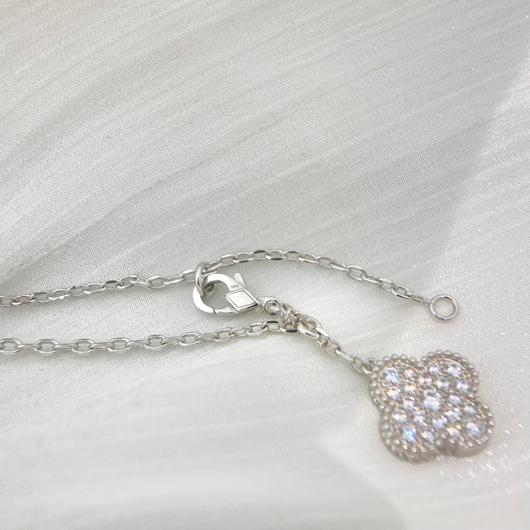 [Vellora-Opalyn]CLOVER 5 MOTIFS SILVER DIAMONDS NECKLACE