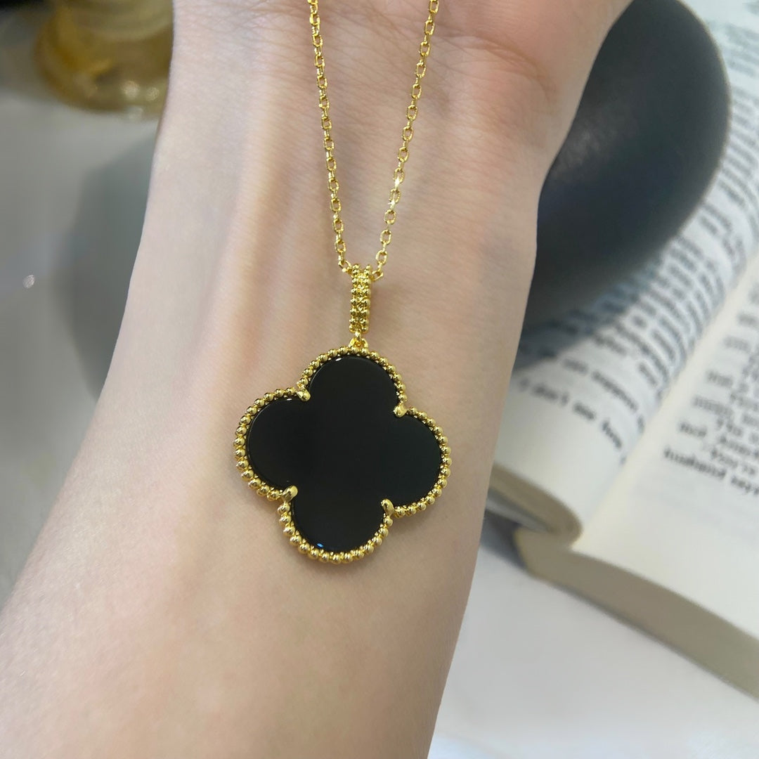 [Vellora-Opalyn]CLOVER 25MM NECKLACE GOLD ONYX