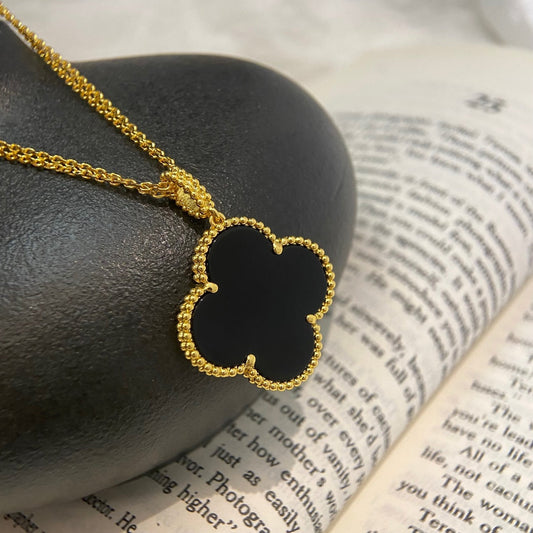 [Vellora-Opalyn]CLOVER 25MM NECKLACE GOLD ONYX