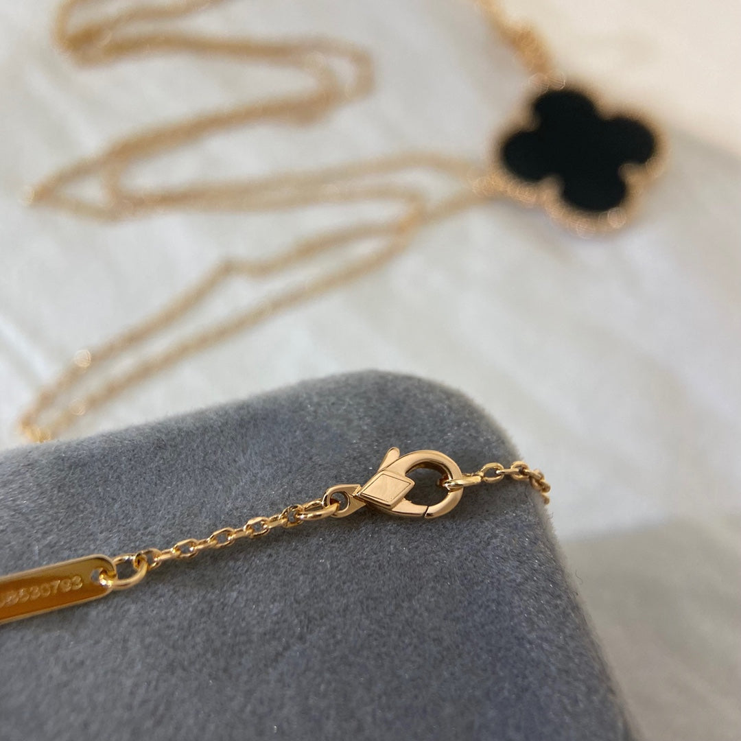 [Vellora-Opalyn]CLOVER 25MM NECKLACE GOLD ONYX