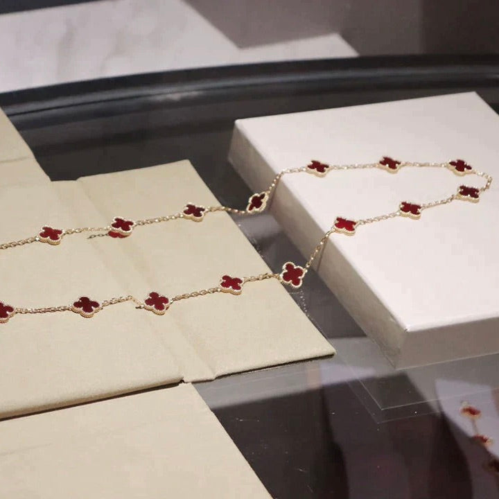 [Vellora-Opalyn]CLOVER 20 MOTIFS CARNELIAN NECKLACE