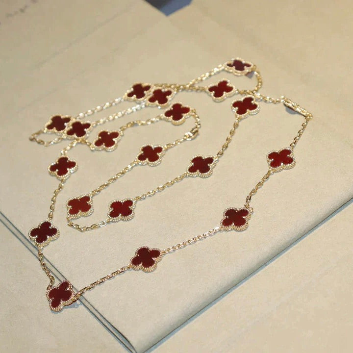 [Vellora-Opalyn]CLOVER 20 MOTIFS CARNELIAN NECKLACE