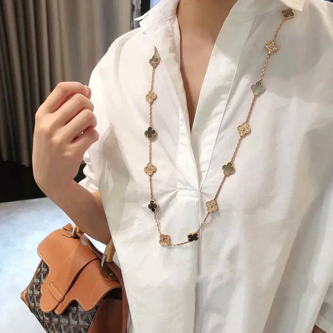 [Vellora-Opalyn]CLOVER 20 MOTIFS DARK MOP DIAMOND  NECKLACE