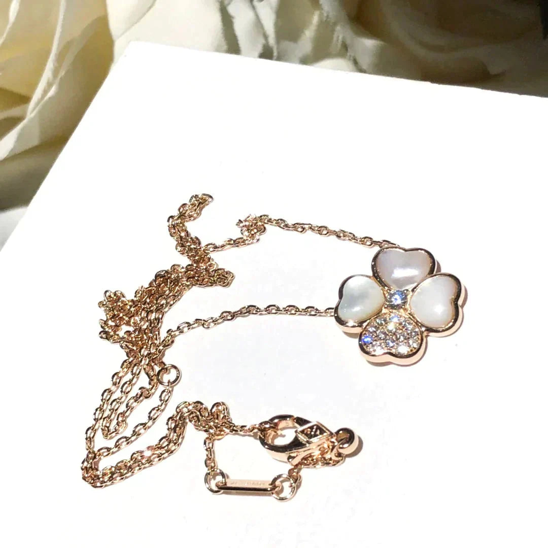 [Vellora-Opalyn]CLOVER MOP DIAMOND ROSE GOLD NECKLACE