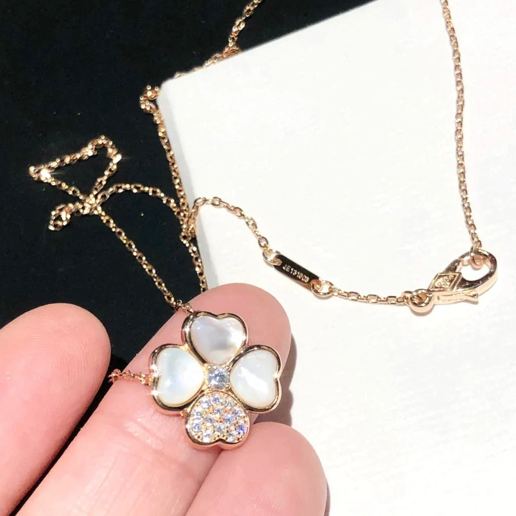 [Vellora-Opalyn]CLOVER MOP DIAMOND ROSE GOLD NECKLACE