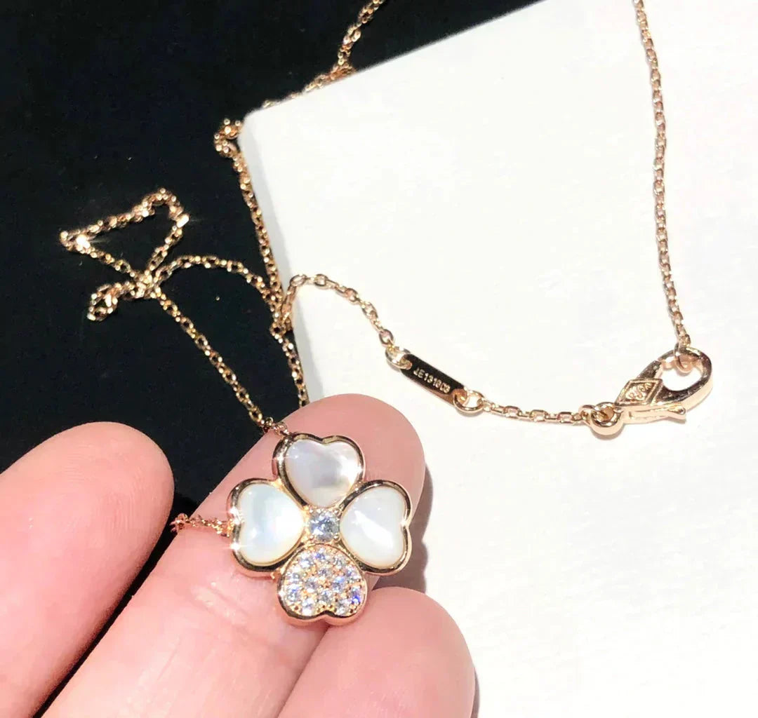 [Vellora-Opalyn]CLOVER MOP DIAMOND ROSE GOLD NECKLACE