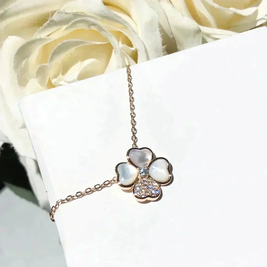 [Vellora-Opalyn]CLOVER MOP DIAMOND ROSE GOLD NECKLACE