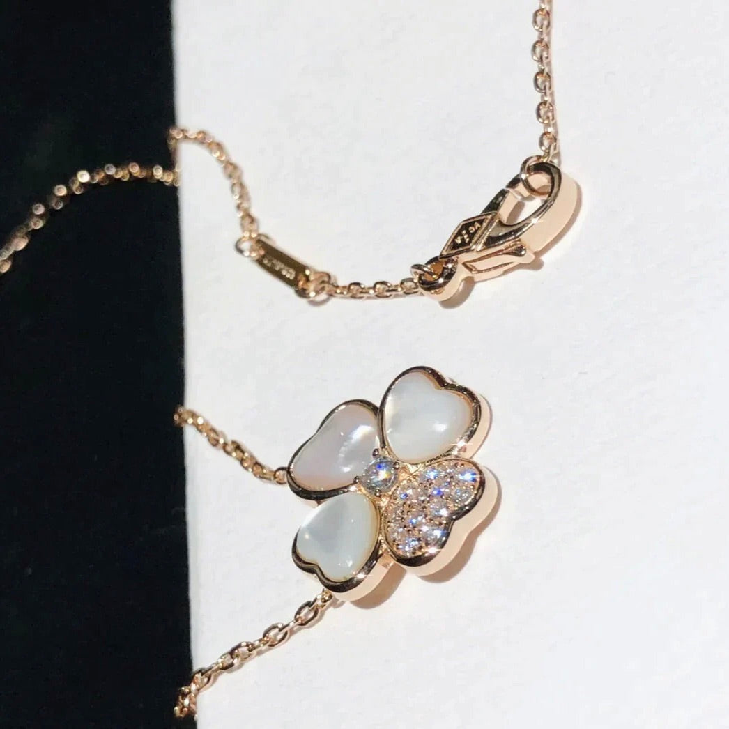 [Vellora-Opalyn]CLOVER MOP DIAMOND ROSE GOLD NECKLACE