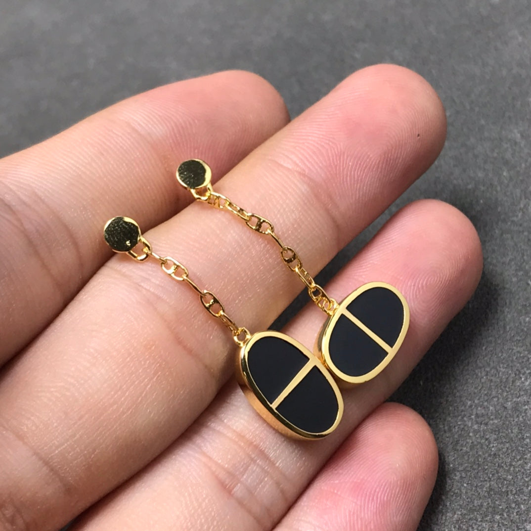 [Vellora-Opalyn]CHAINE VERSO BLACK CERAMIC SILVER EARRINGS
