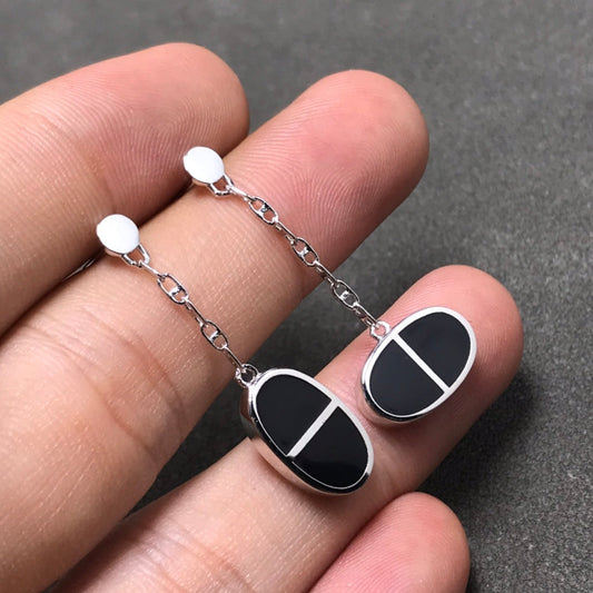 [Vellora-Opalyn]CHAINE VERSO BLACK CERAMIC SILVER EARRINGS