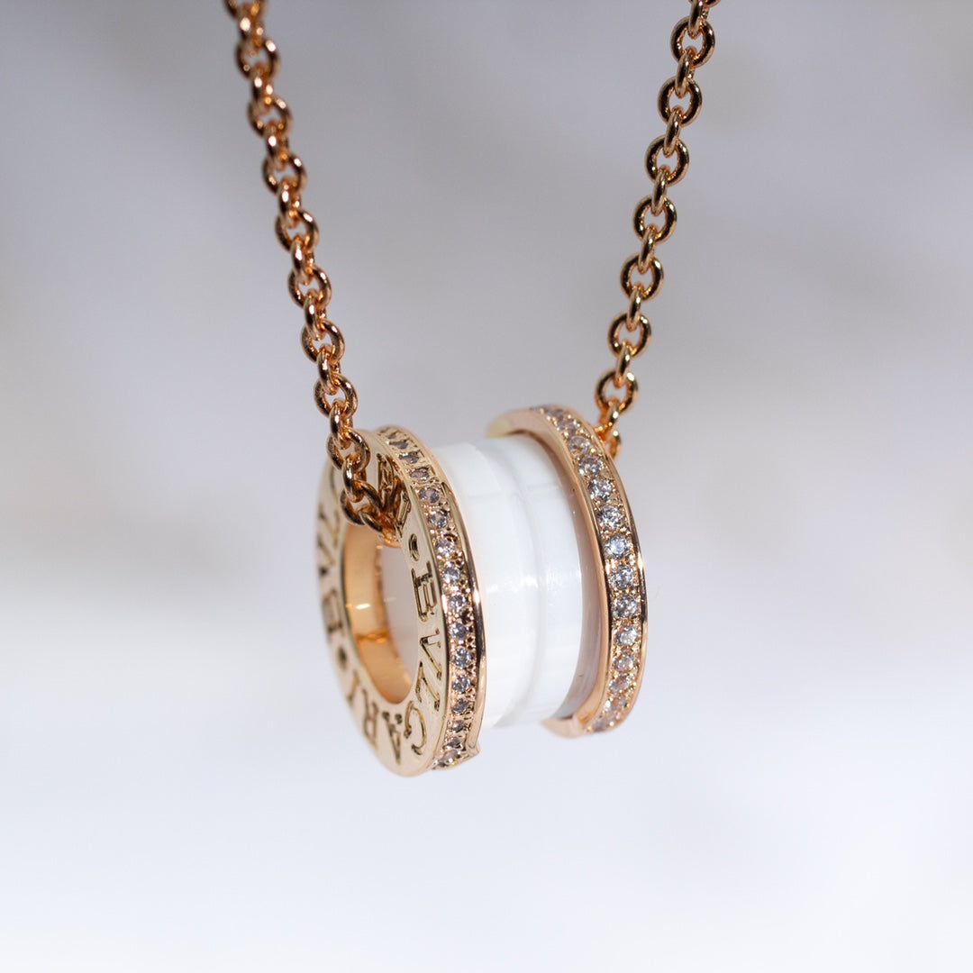 [Vellora-Opalyn]ZERO 1 WHITE CERAMIC PINK GOLD DIAMOND NECKLACE