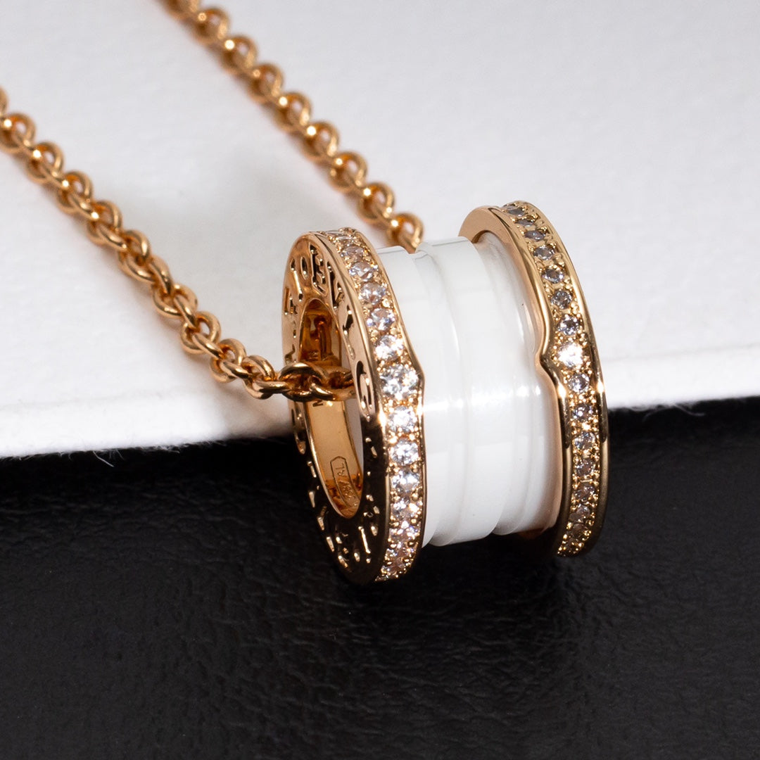 [Vellora-Opalyn]ZERO 1 WHITE CERAMIC PINK GOLD DIAMOND NECKLACE
