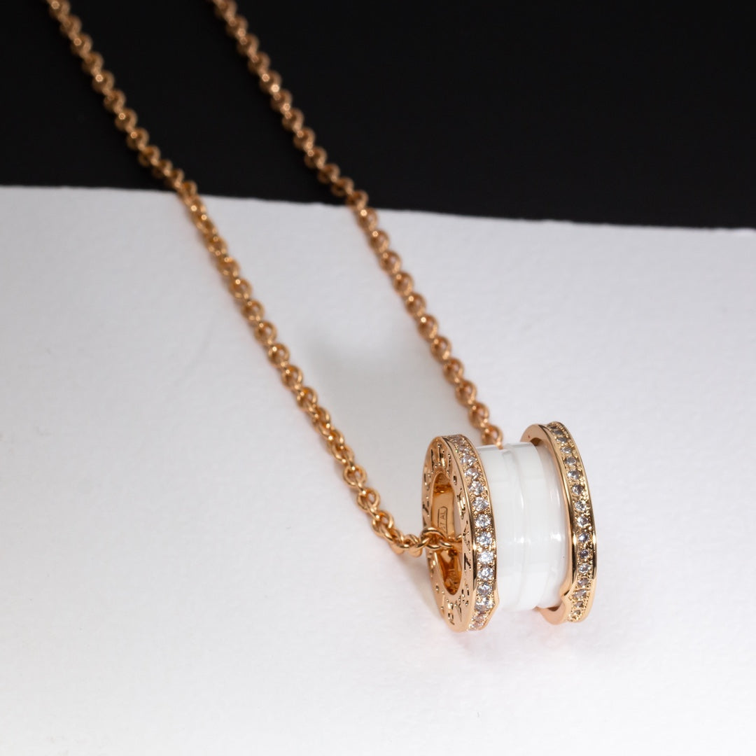 [Vellora-Opalyn]ZERO 1 WHITE CERAMIC PINK GOLD DIAMOND NECKLACE