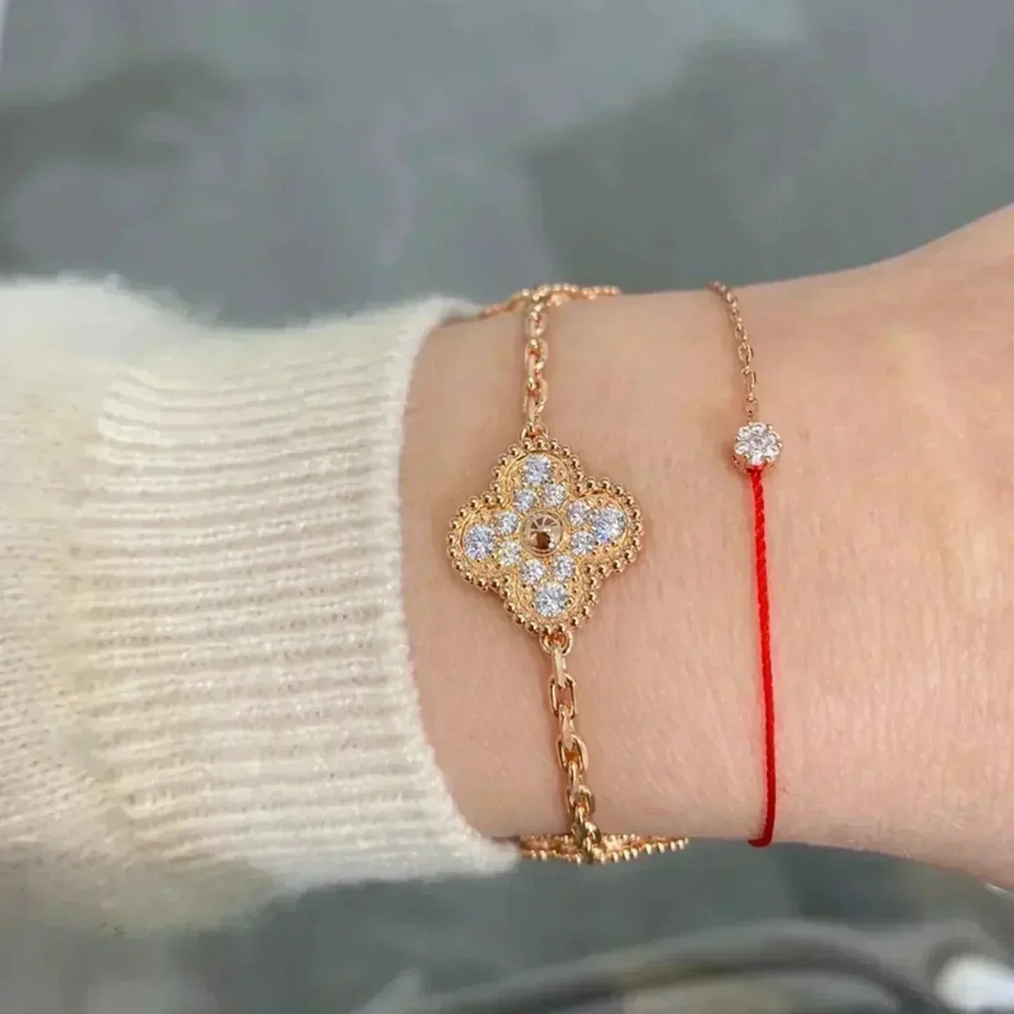 [Vellora-Opalyn]CLOVER 5 MOTIFS  FULL DIAMOND BRACELET