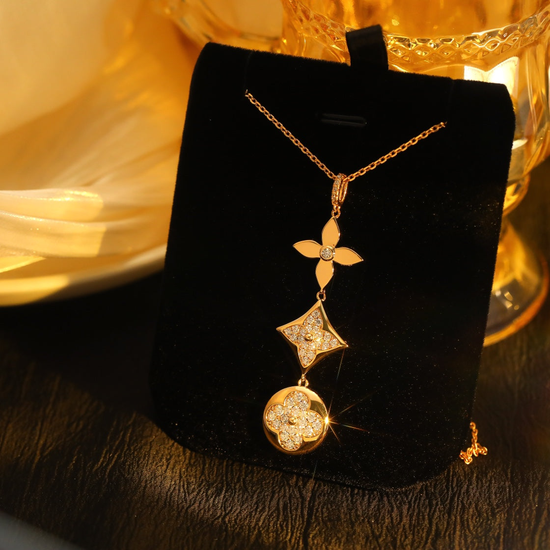 [Vellora-Opalyn]STAR AND SUN DIAMOND PINK GOLD NECKLACE