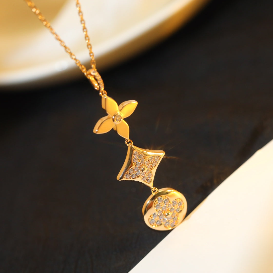 [Vellora-Opalyn]STAR AND SUN DIAMOND PINK GOLD NECKLACE
