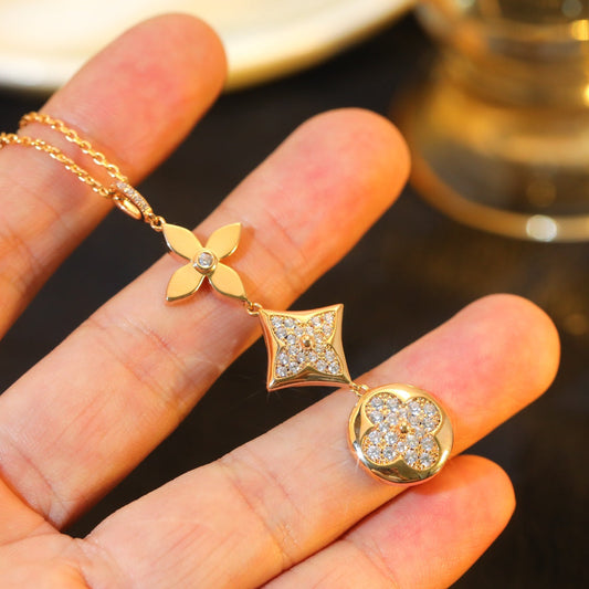 [Vellora-Opalyn]STAR AND SUN DIAMOND PINK GOLD NECKLACE