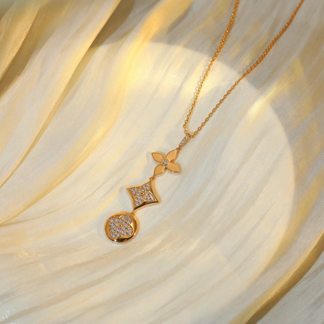 [Vellora-Opalyn]STAR AND SUN DIAMOND PINK GOLD NECKLACE
