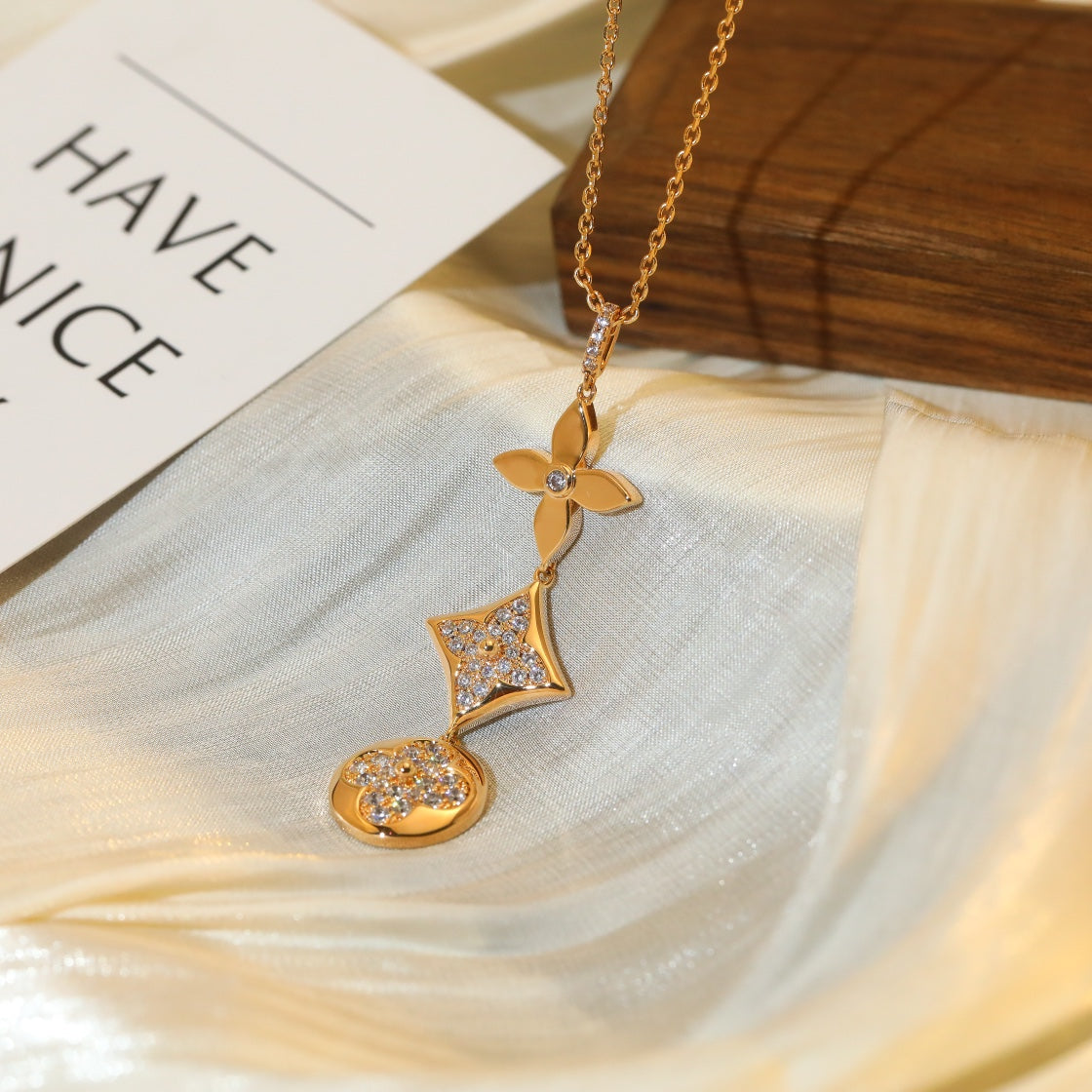 [Vellora-Opalyn]STAR AND SUN DIAMOND PINK GOLD NECKLACE