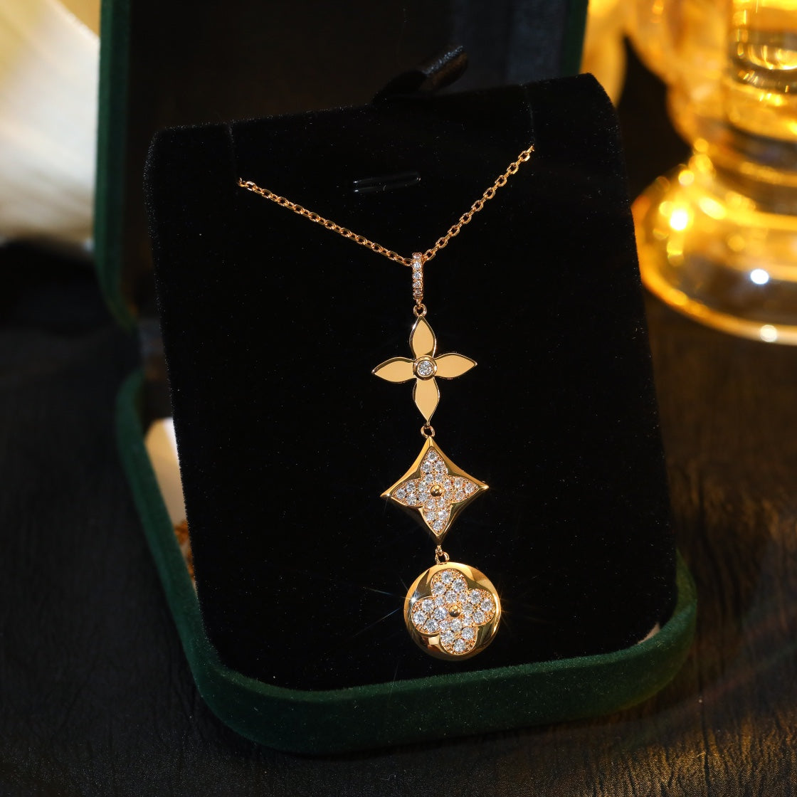 [Vellora-Opalyn]STAR AND SUN DIAMOND PINK GOLD NECKLACE