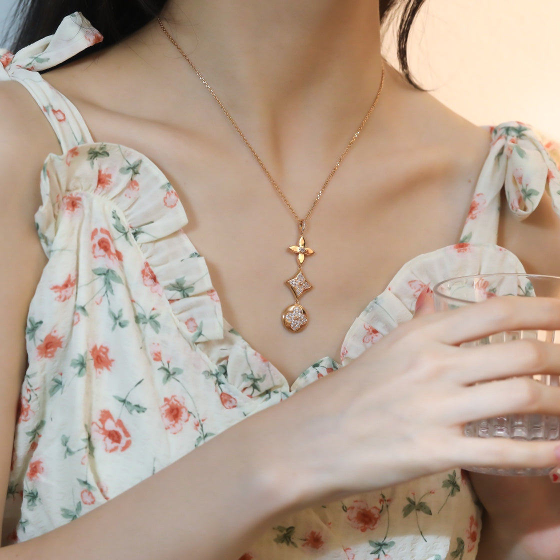 [Vellora-Opalyn]STAR AND SUN DIAMOND PINK GOLD NECKLACE