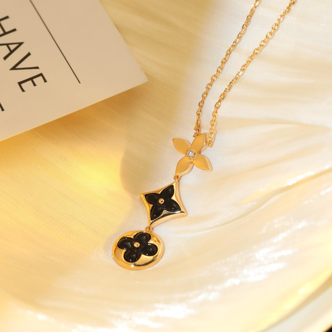 [Vellora-Opalyn]STAR AND SUN ONYX PINK GOLD NECKLACE