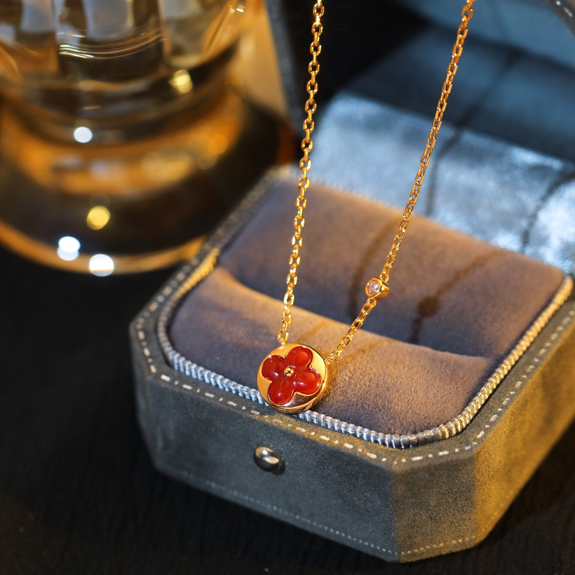 [Vellora-Opalyn]SUN PEDANT PINK GOLD 1 DIAMOND NECKLACE