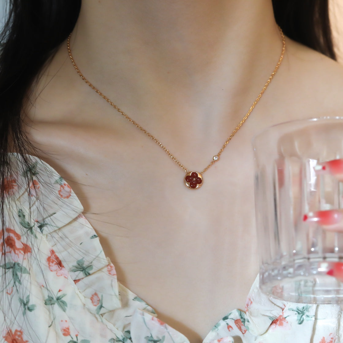 [Vellora-Opalyn]SUN PEDANT PINK GOLD 1 DIAMOND NECKLACE