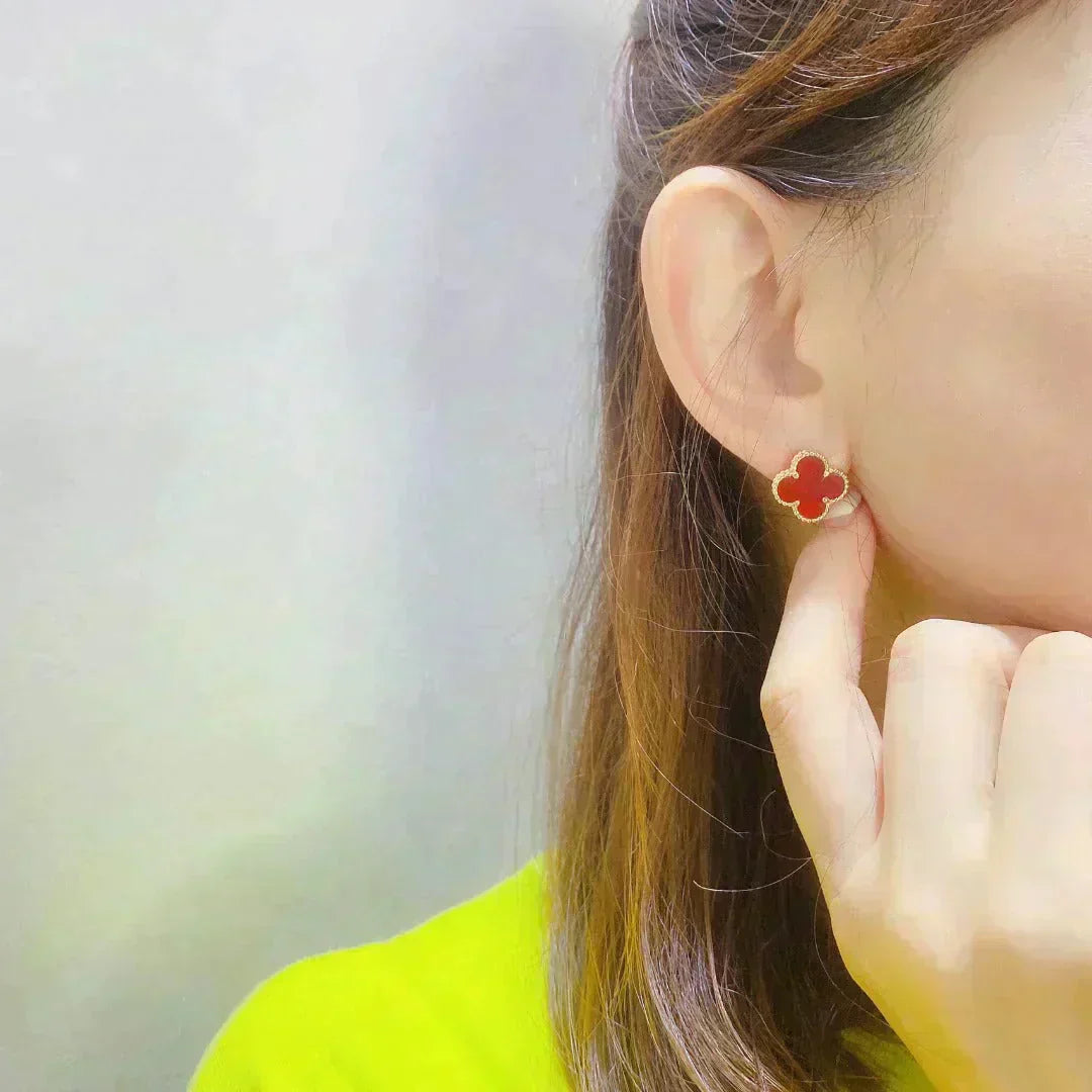 [Vellora-Opalyn]CLOVER MEDIUM 1 MOTIFS CARNELIAN  EARRINGS