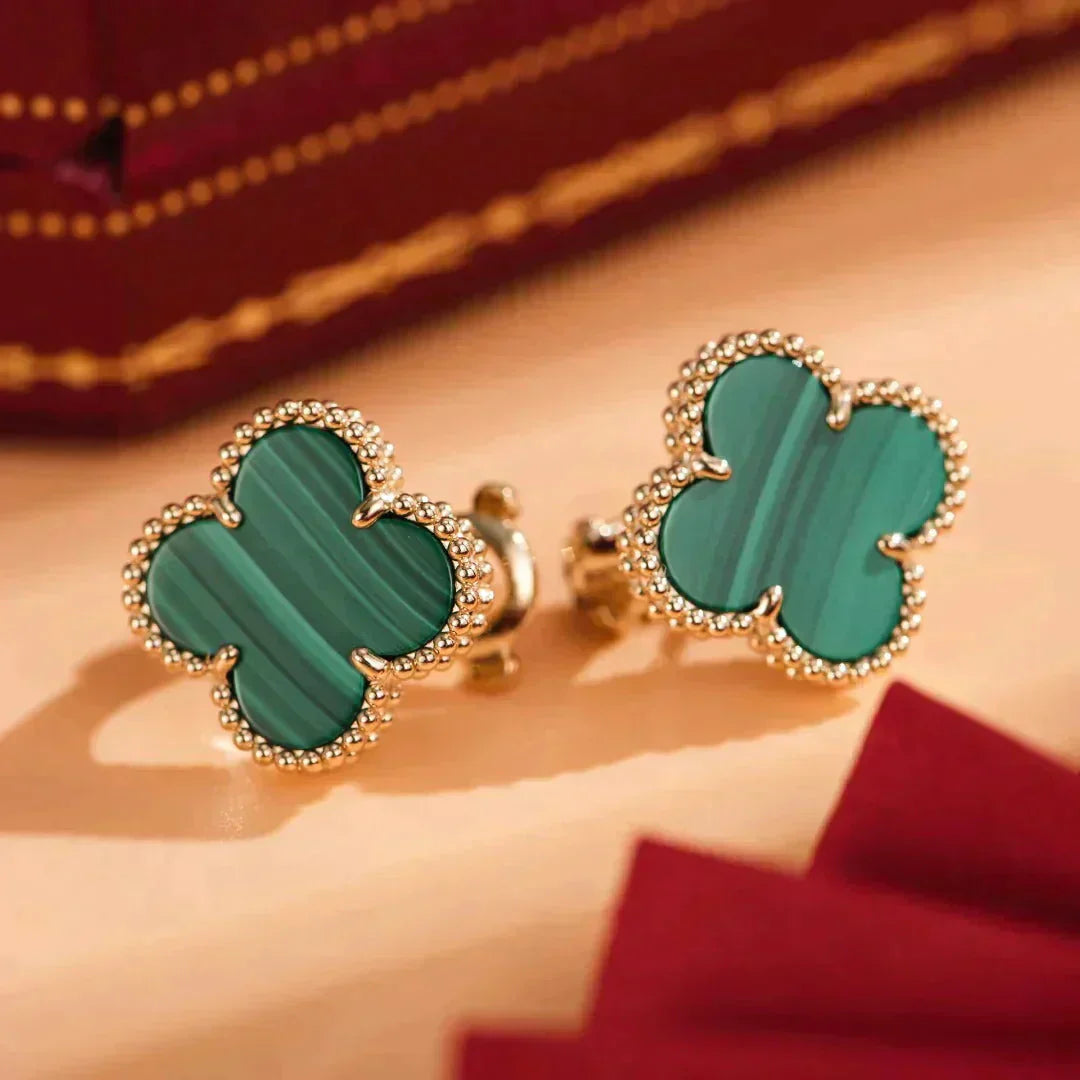[Vellora-Opalyn]CLOVER MEDIUM 1 MOTIFS MALACHITE  EARRINGS