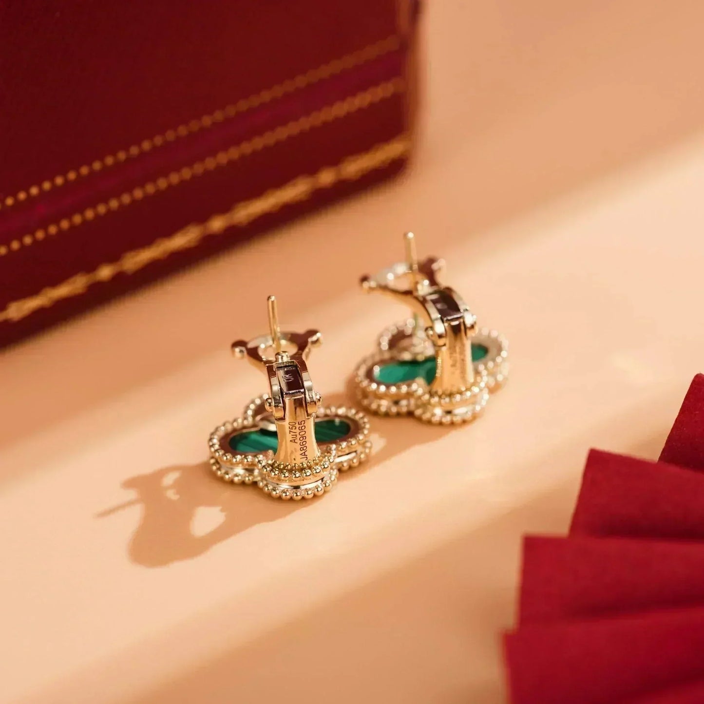 [Vellora-Opalyn]CLOVER MEDIUM 1 MOTIFS MALACHITE  EARRINGS