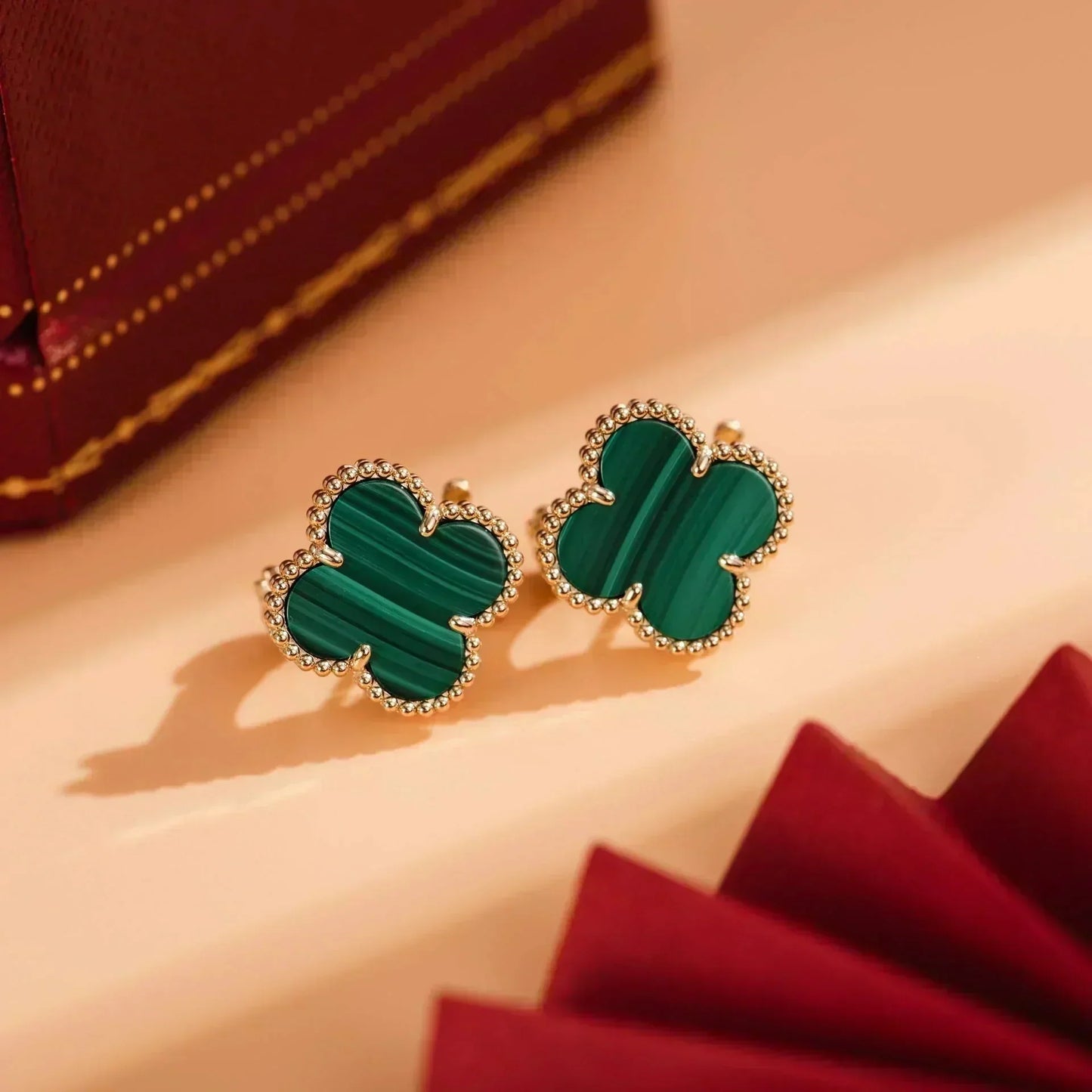 [Vellora-Opalyn]CLOVER MEDIUM 1 MOTIFS MALACHITE  EARRINGS