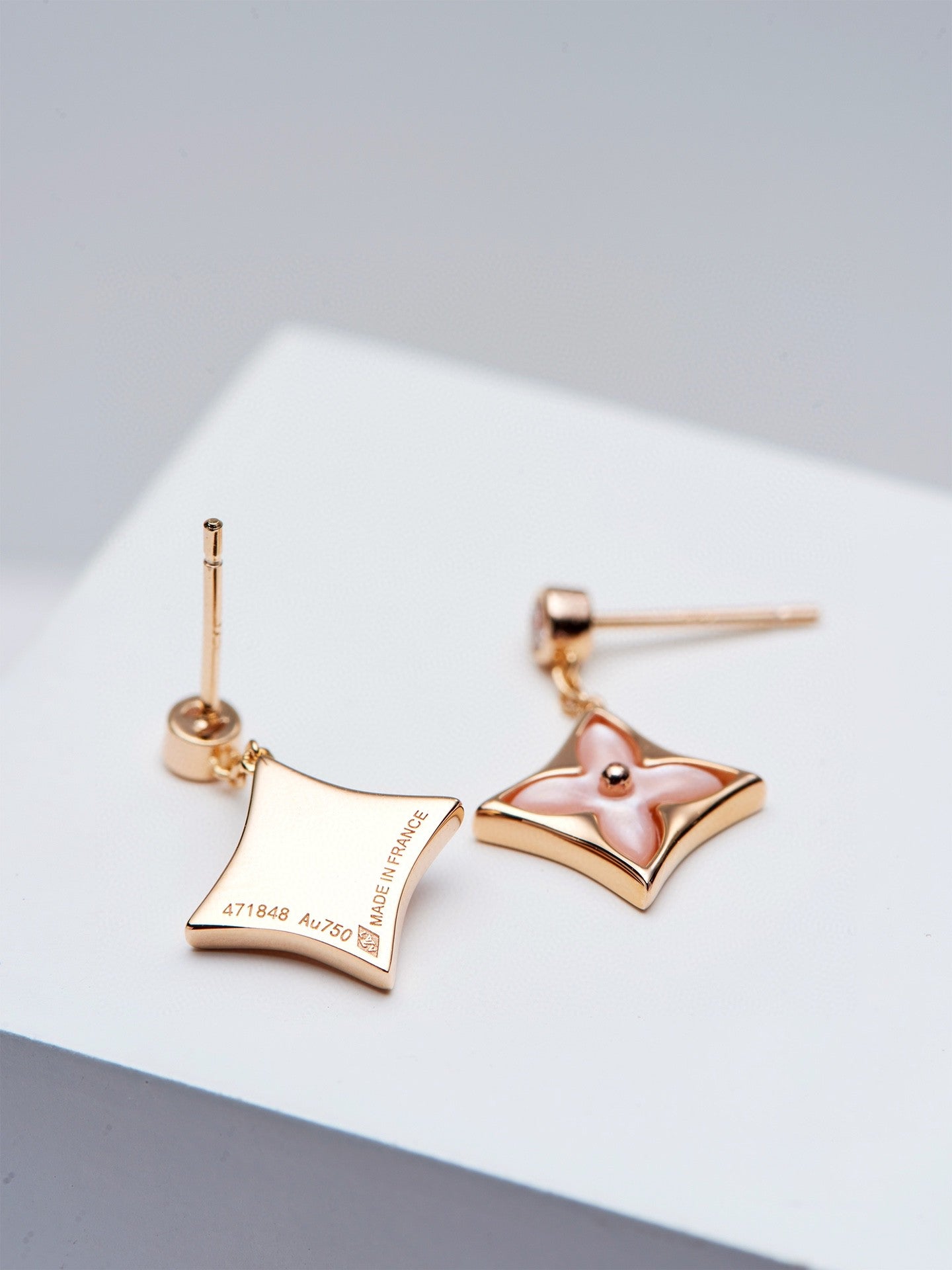 [Vellora-Opalyn]DOUBLE STAR PINK GOLD MOP DROP EARRINGS