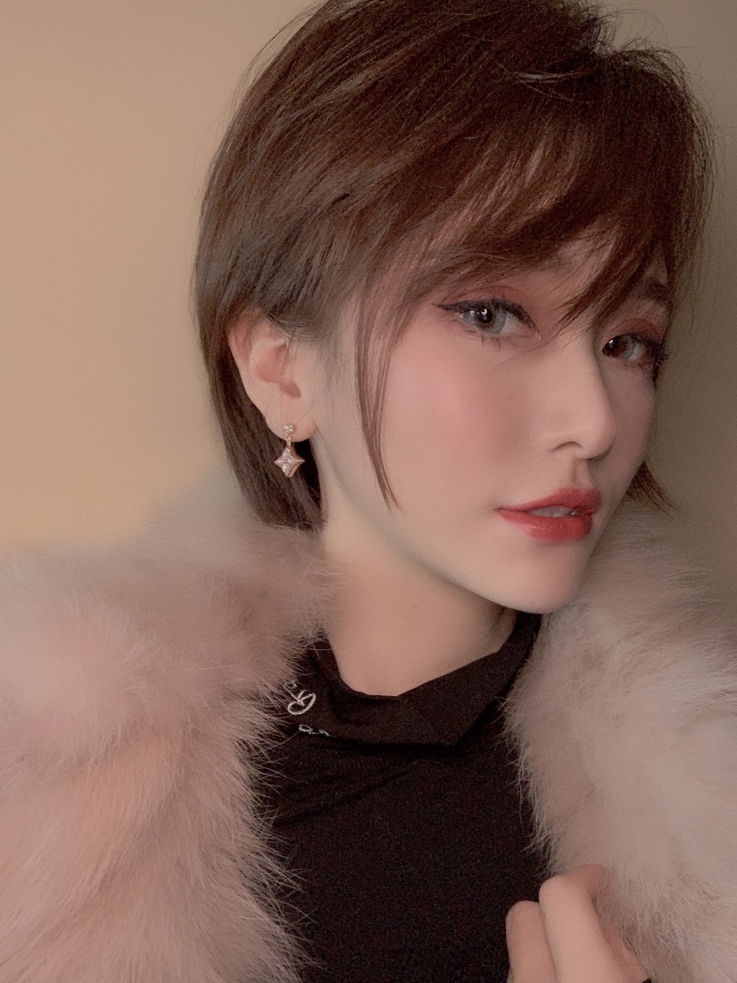 [Vellora-Opalyn]DOUBLE STAR PINK GOLD MOP DROP EARRINGS