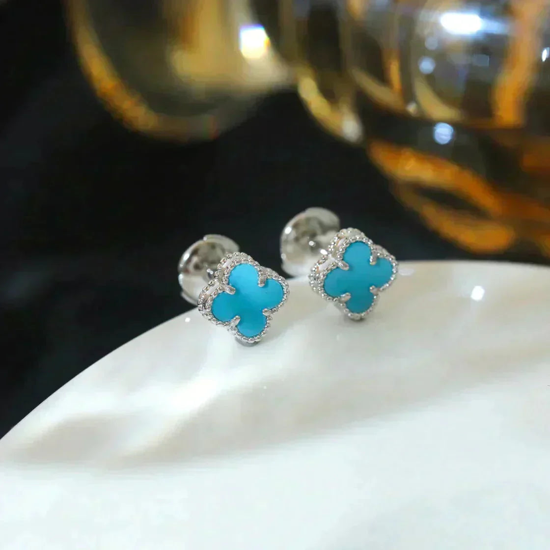 [Vellora-Opalyn]CLOVER MINI 9.5MM ONYX STUD EARRINGS SILVER