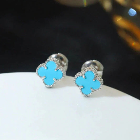 [Vellora-Opalyn]CLOVER MINI 9.5MM ONYX STUD EARRINGS SILVER