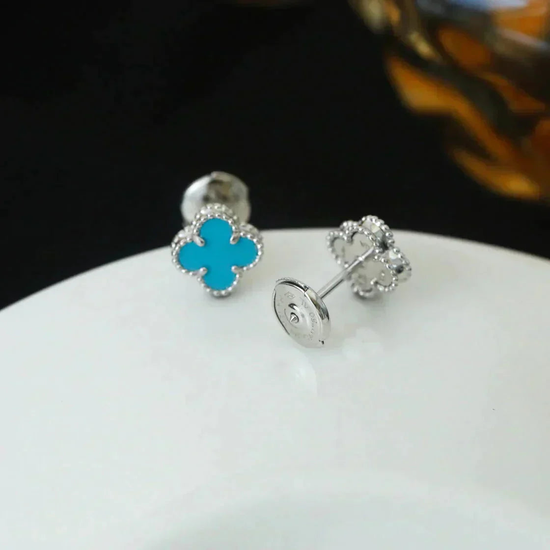 [Vellora-Opalyn]CLOVER MINI 9.5MM ONYX STUD EARRINGS SILVER