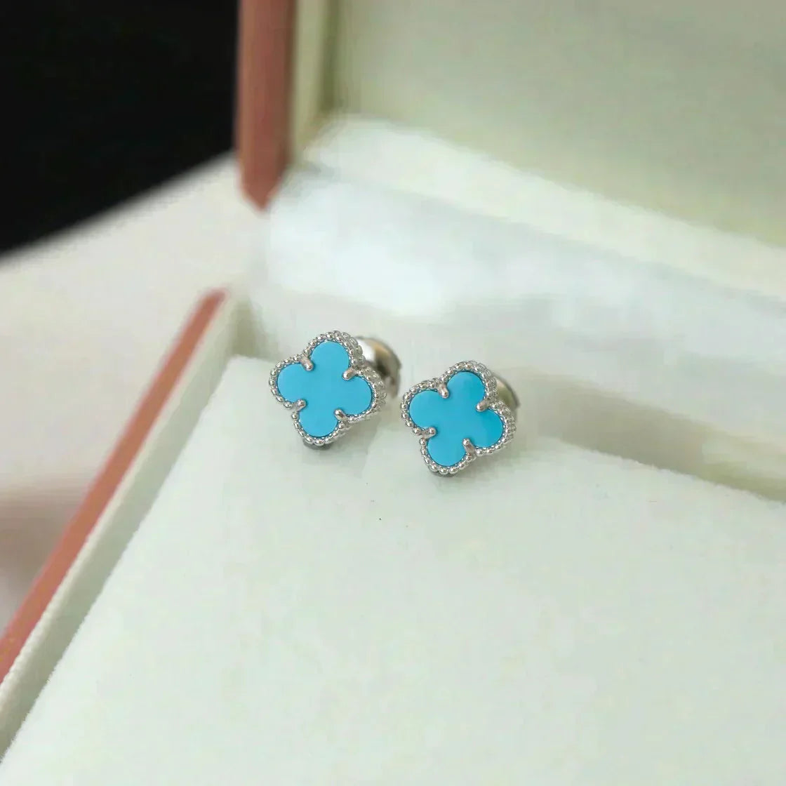 [Vellora-Opalyn]CLOVER MINI 9.5MM ONYX STUD EARRINGS SILVER