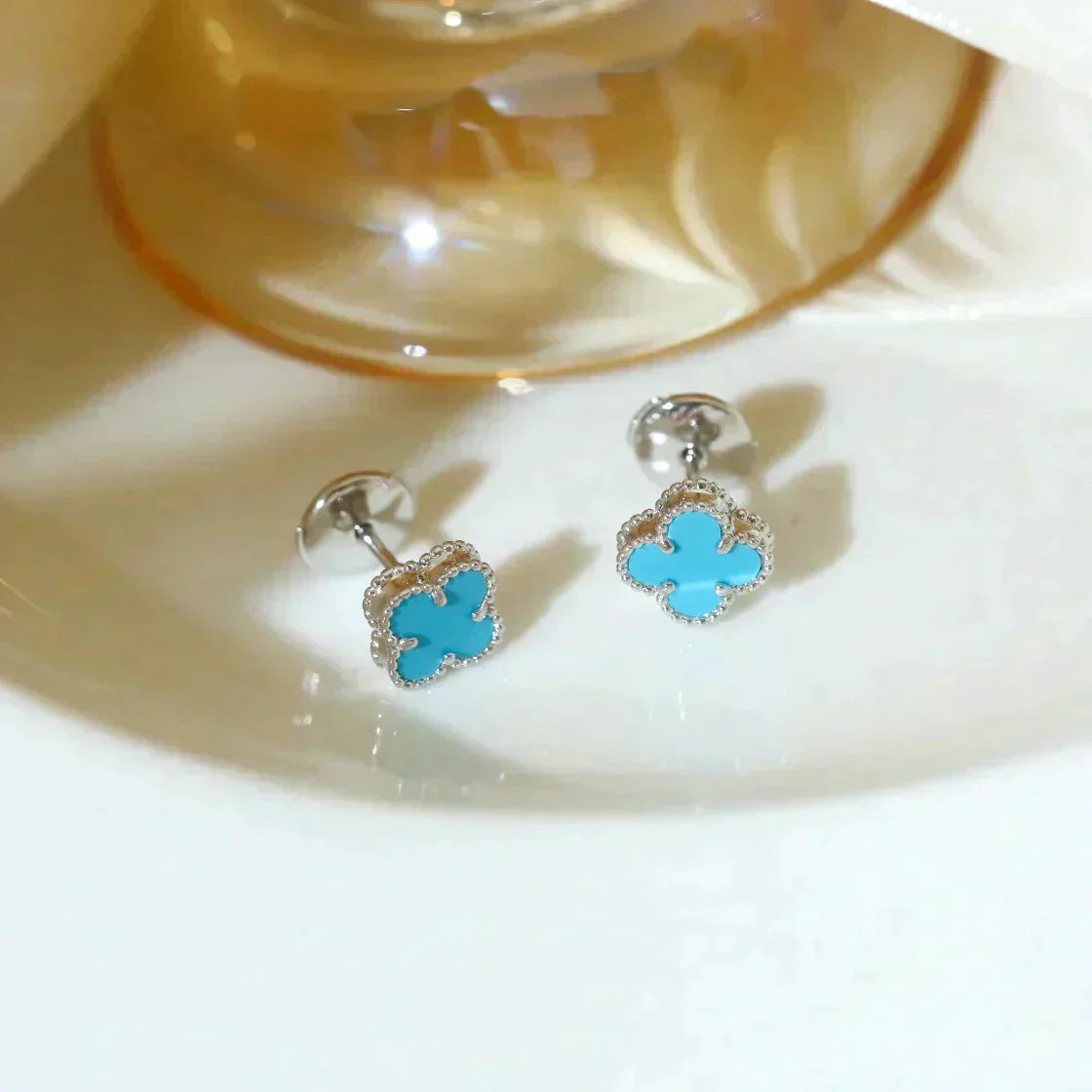 [Vellora-Opalyn]CLOVER MINI 9.5MM ONYX STUD EARRINGS SILVER