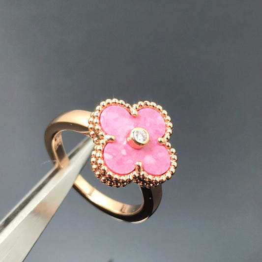 [Vellora-Opalyn]CLOVER RHODONITE ROSE GOLD RING