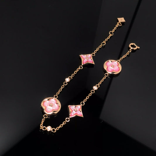 [Vellora-Opalyn]STAR AND SUN 4 MOTIF PINK MOP PINK GOLD BRACELET