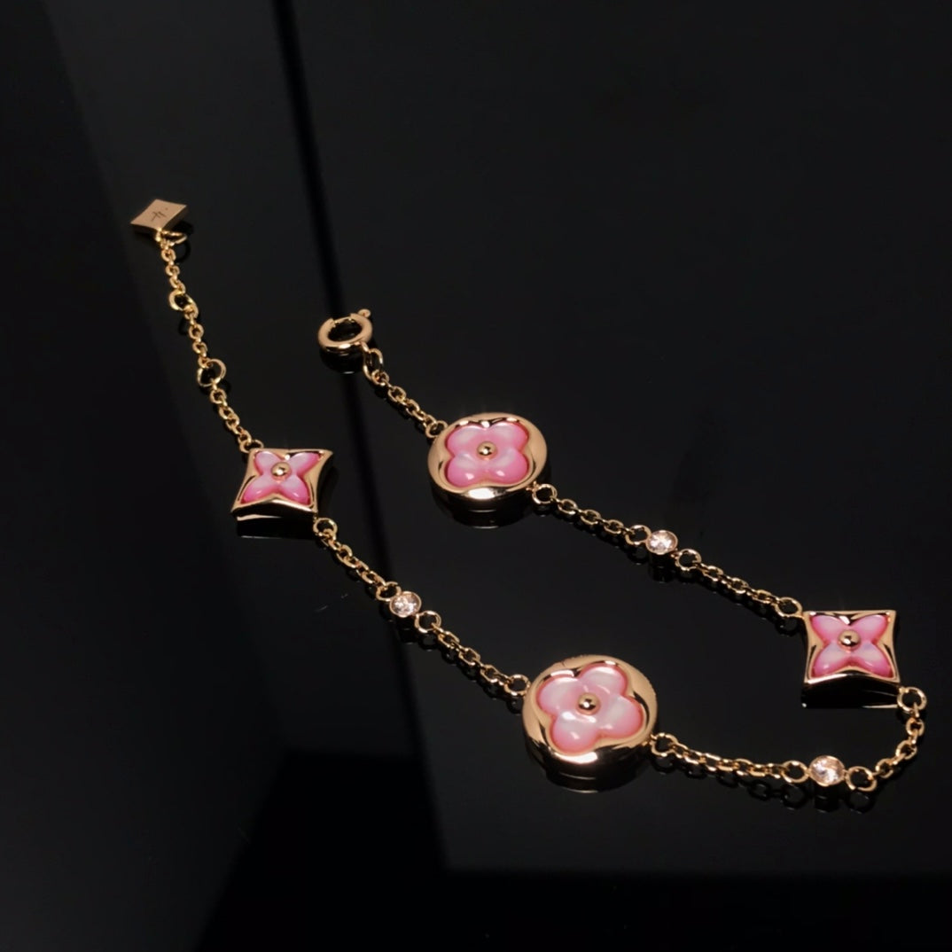 [Vellora-Opalyn]STAR AND SUN 4 MOTIF PINK MOP PINK GOLD BRACELET
