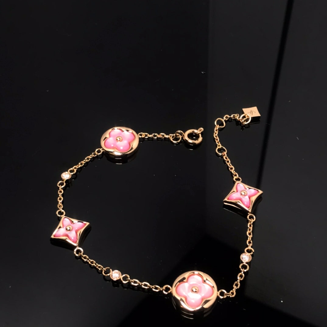 [Vellora-Opalyn]STAR AND SUN 4 MOTIF PINK MOP PINK GOLD BRACELET