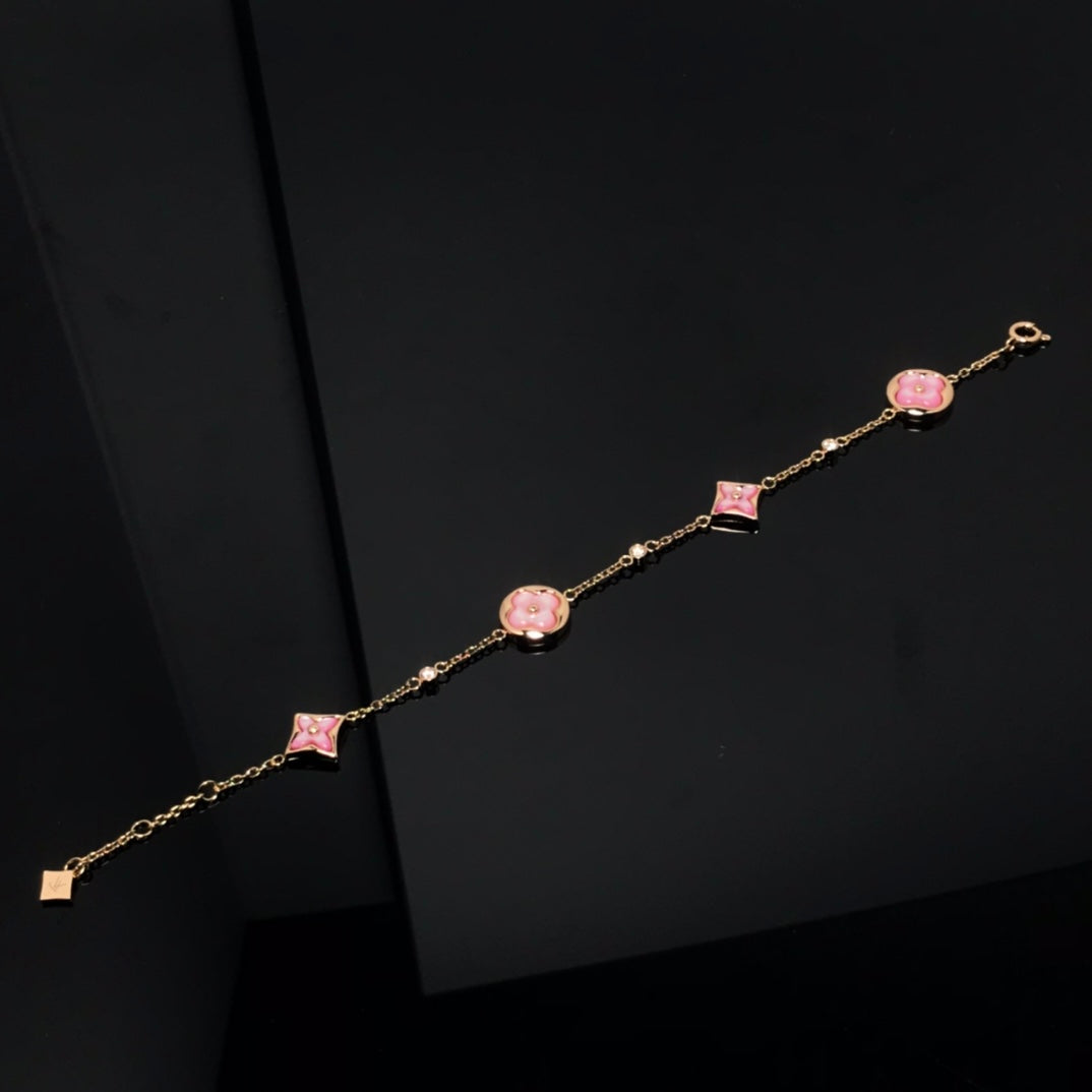 [Vellora-Opalyn]STAR AND SUN 4 MOTIF PINK MOP PINK GOLD BRACELET